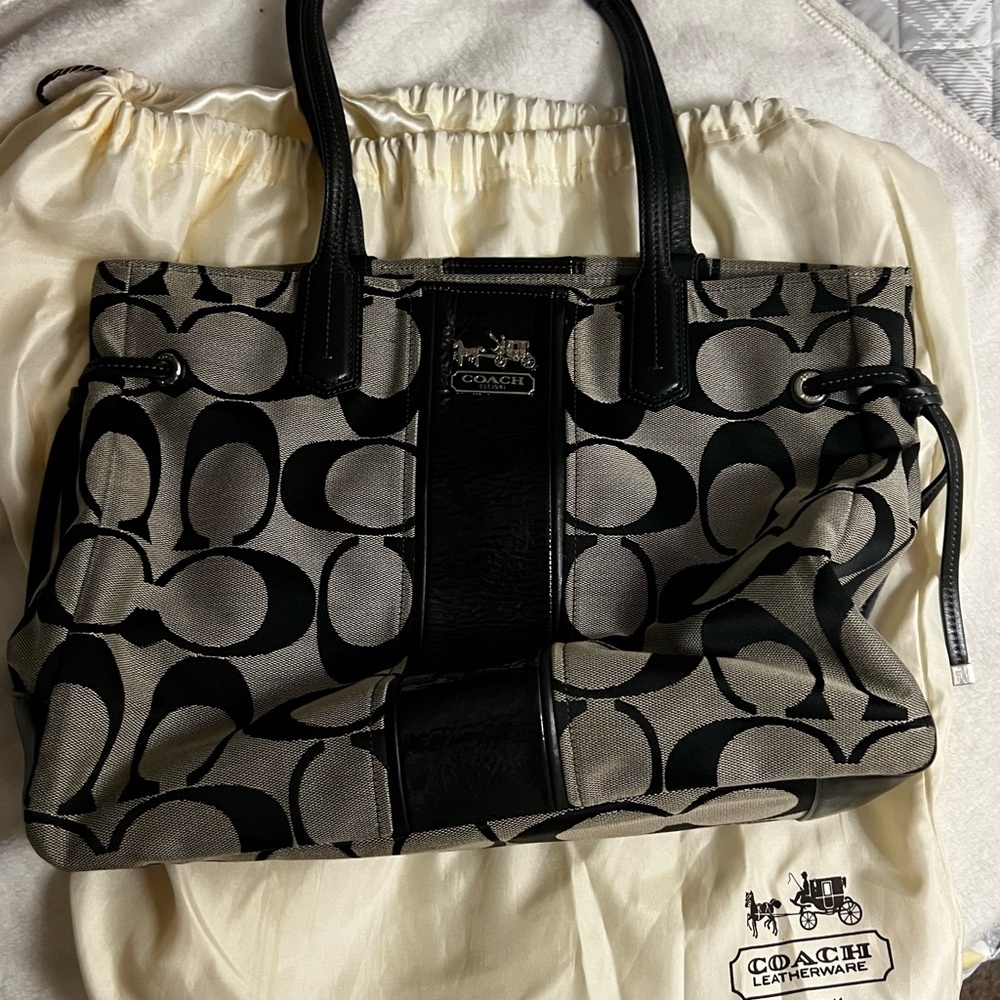 Coach Black and Gray Monogram Tote